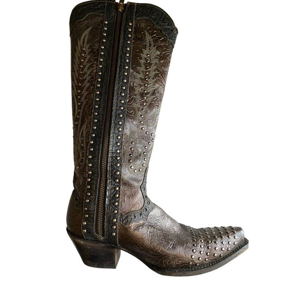 Dan Post Tempted Studded Women's Cowboy Boots 8.5 Leather Brown Black Metallic - Picture 7 of 15